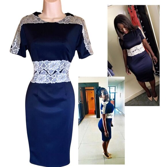 AX PARIS Vintage Vibe Lace Accent Waist & Bodice Blue NWT NEW Sz 4 - Picture 2 of 16